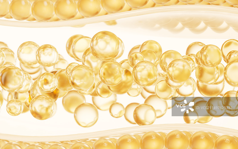 皮肤细胞与金色透明球体三维渲染图片素材