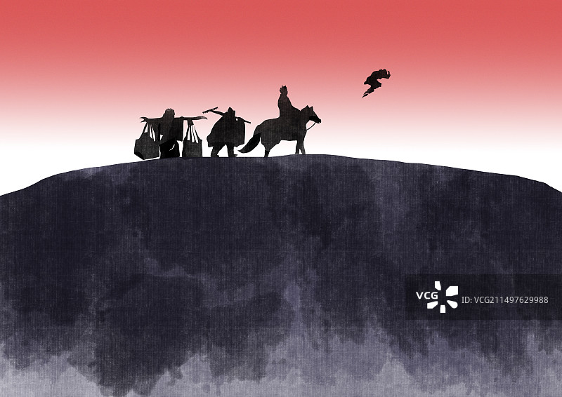 水墨风水墨画中国风新中式古风古典传统文化四大名著西游记弼马温美猴王齐天大圣行者孙悟空猪八戒唐僧沙和尚图片素材