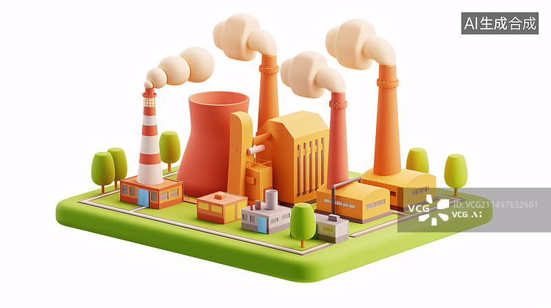 【AI数字艺术】工厂3d厂房图形插图世界环境日概念插图图片素材