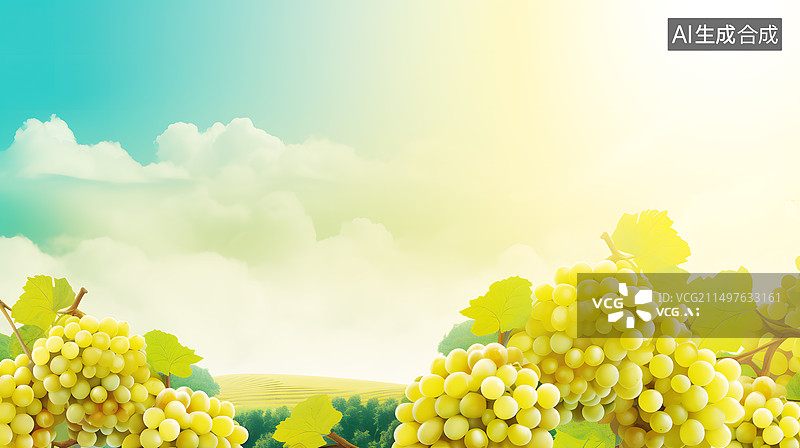 【AI数字艺术】AIGC：白葡萄水果边框背景插图插画图片素材