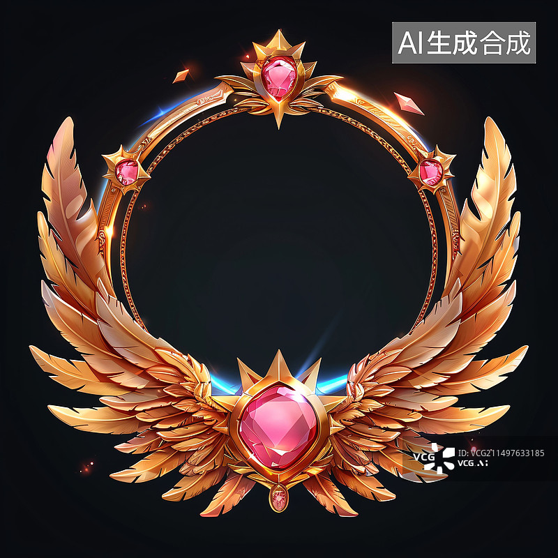 【AI数字艺术】3D头像框架边框渲染游戏奖励幻想徽章图片素材