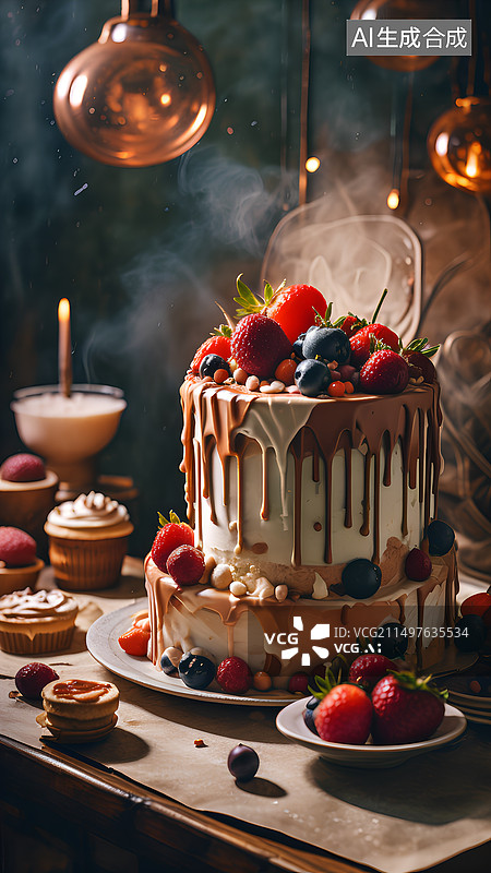 【AI数字艺术】草莓水果蛋糕图片素材