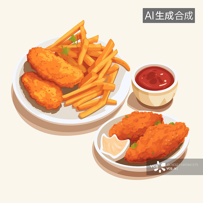 【AI数字艺术】炸薯条,食品,小吃,炸鸡,垃圾食品,饮食图片素材