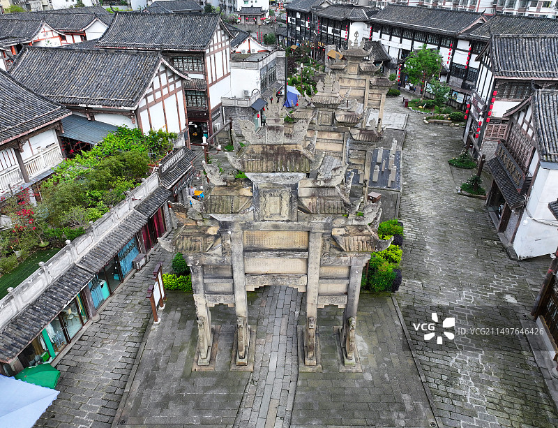四川省内江市隆昌市南关石牌坊古镇航拍图片素材