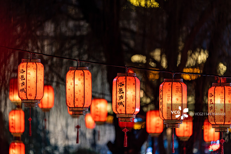 洛邑古城灯笼特写图片素材