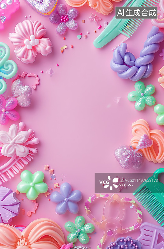 【AI数字艺术】正上方粉红色背景的彩色装饰照片图片素材