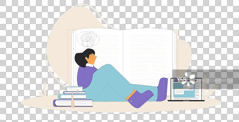 学习困难，疲惫的学生坐于桌旁图片素材