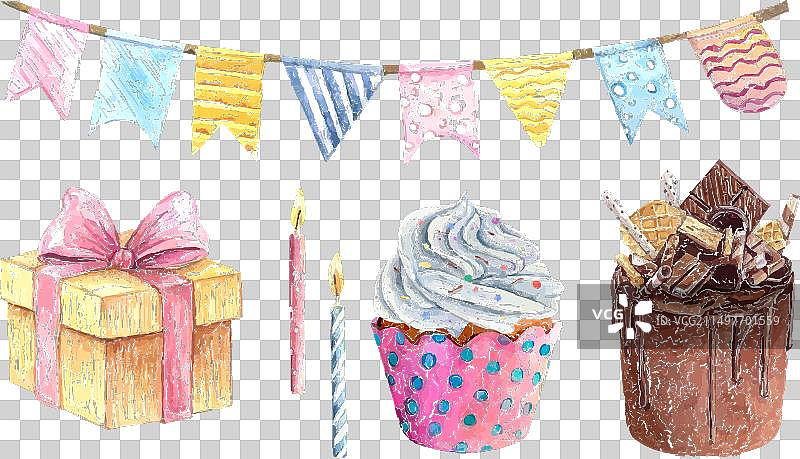 生日蛋糕巧克力水彩画套装图片素材
