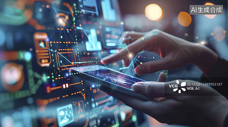 【AI数字艺术】科技通讯手持手机移动支付概念图片素材