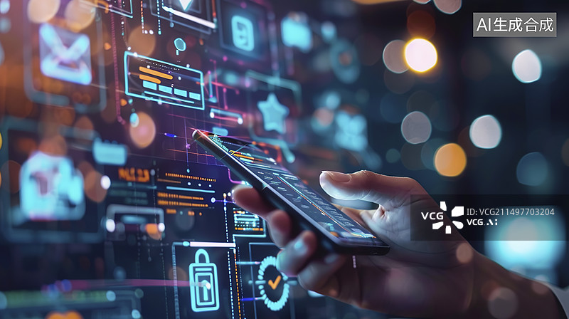 【AI数字艺术】科技通讯手持手机移动支付概念图片素材