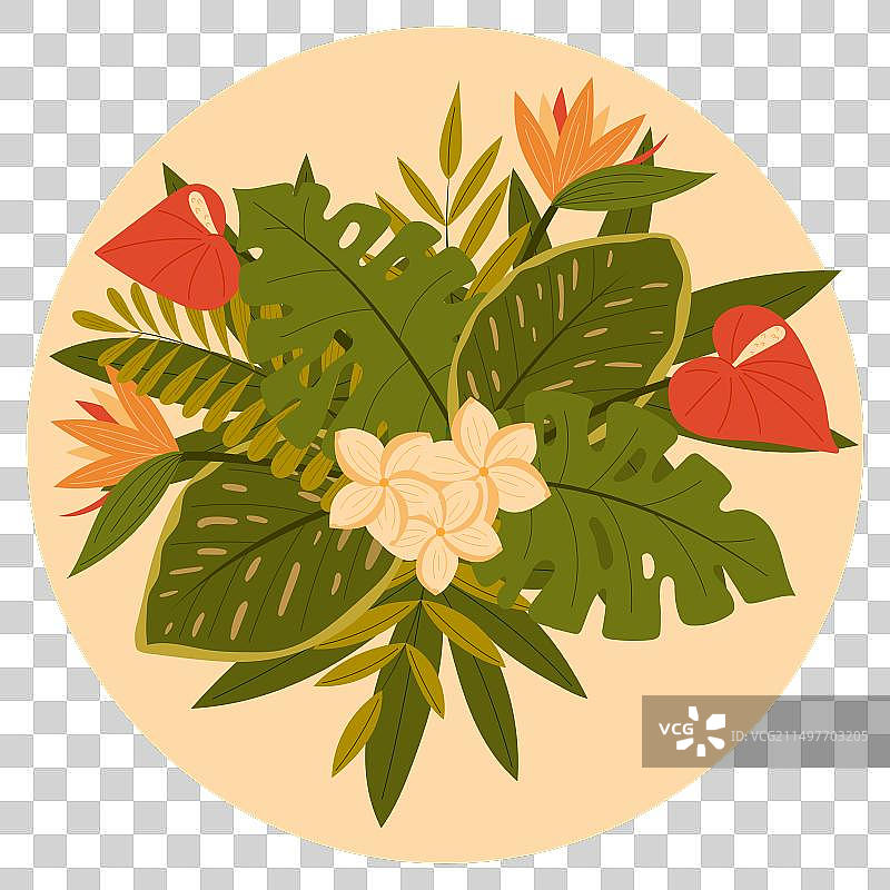 绿色树叶组成的热带圆形图案图片素材