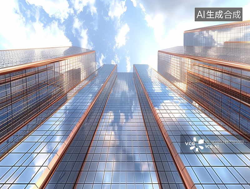 【AI数字艺术】摩天大楼仰视玻璃幕墙商务插画图片素材