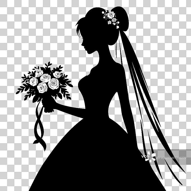 穿着婚纱的新娘剪影图片素材