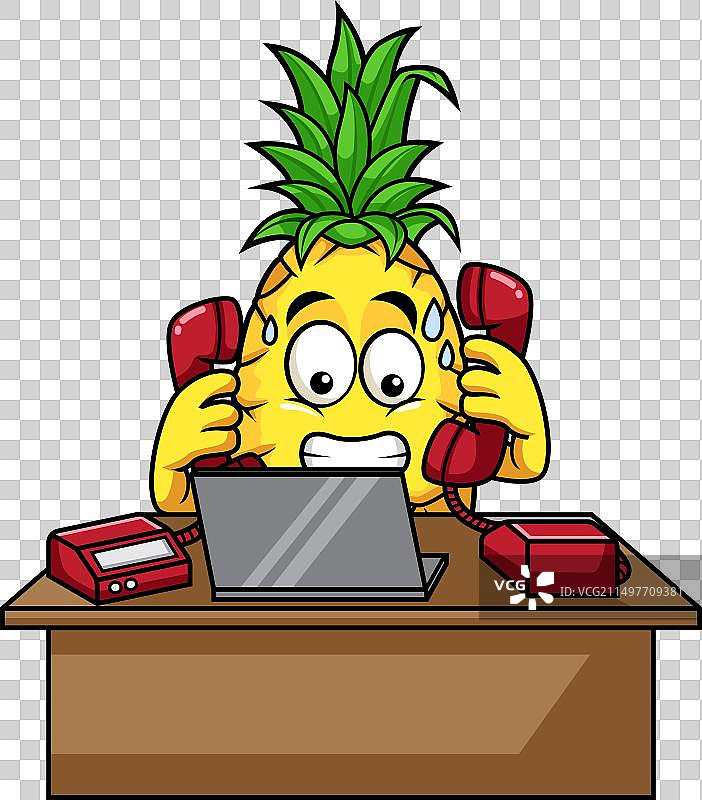 菠萝卡通人物工作和处理多重任务图片素材