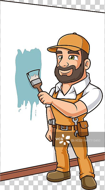 粉刷墙壁的维修工人卡通剪贴画图片素材