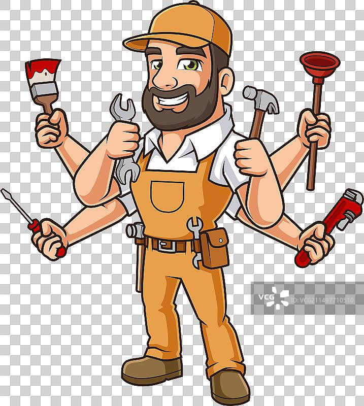 快乐的男性勤杂工卡通剪贴画图片素材
