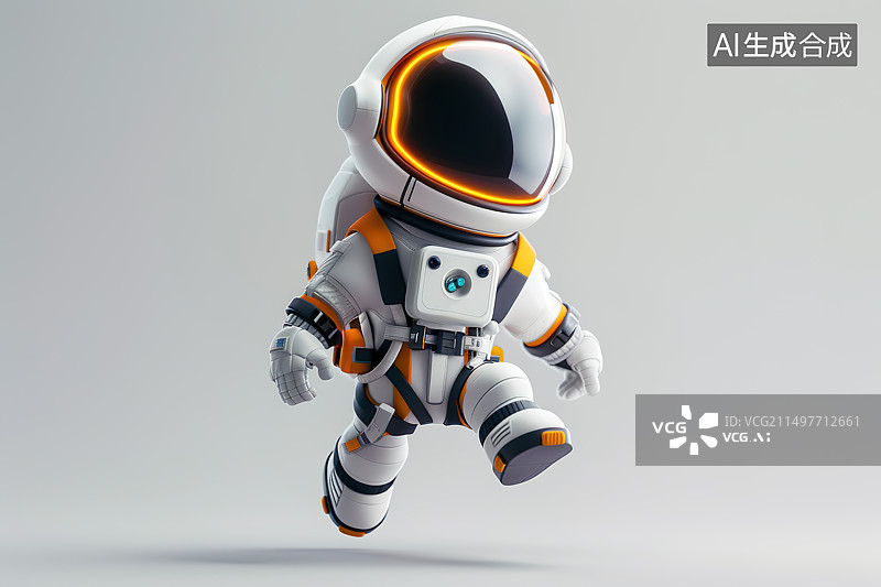 【AI数字艺术】3D渲染的穿着太空服的动感宇航员插画图片素材