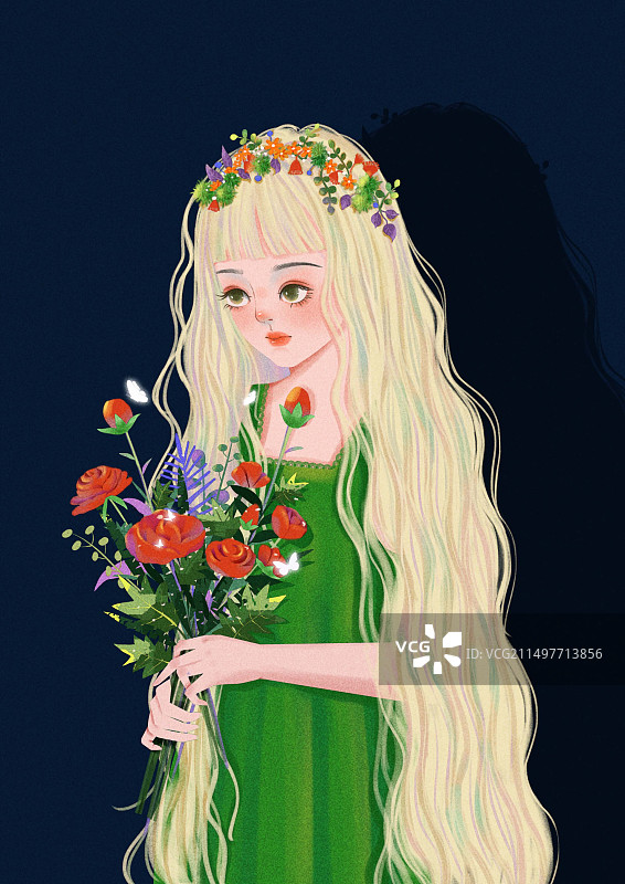长发捧花女孩图片素材