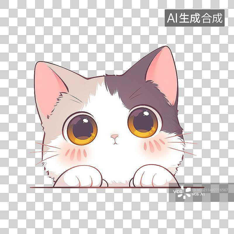 【AI数字艺术】探头小猫插画元素图片素材