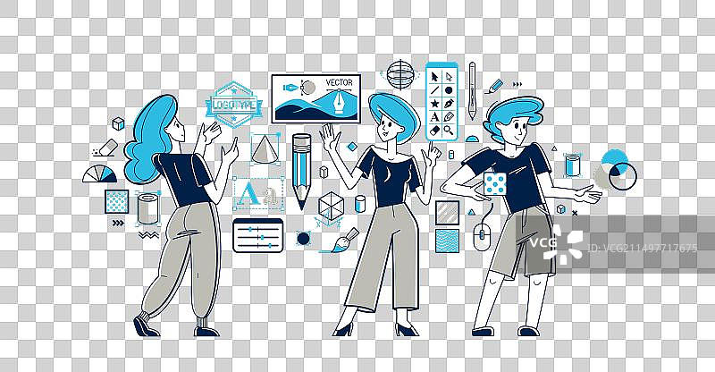 平面设计师团队进行创意设计图片素材