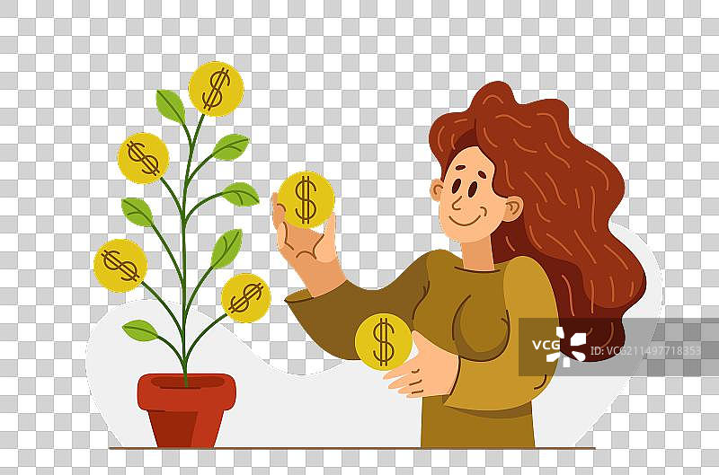 年轻女人抱着一盆摇钱树图片素材