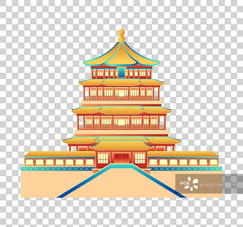 国风北京城市古代传统建筑颐和园彩色插画图片素材