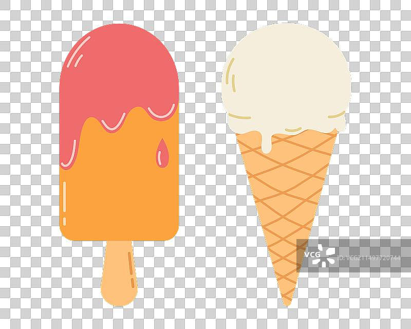 华夫饼冰淇淋甜筒和冰棍图片素材