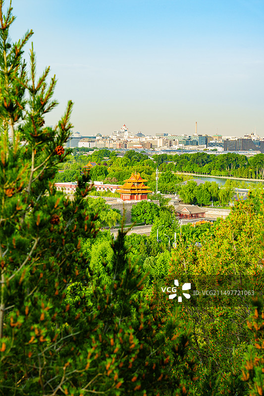 北京景山远眺故宫西北角楼和中南海图片素材