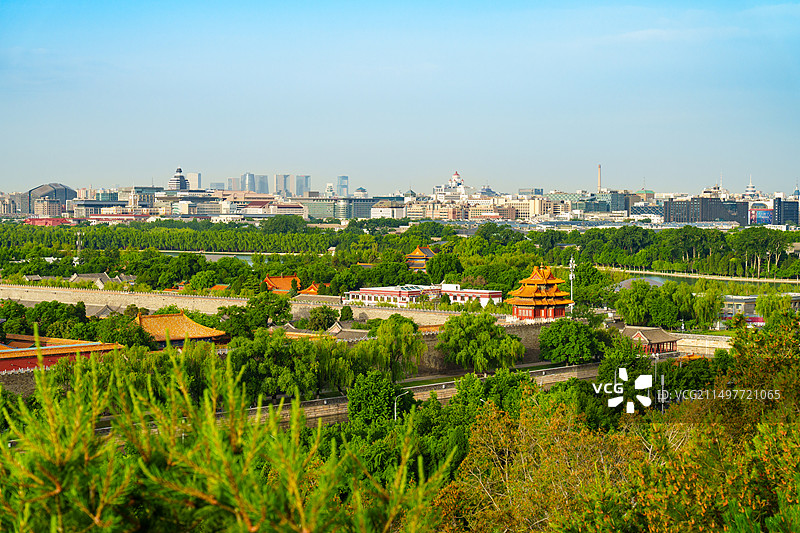 北京景山远眺故宫西北角楼和中南海图片素材