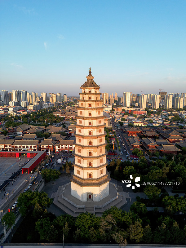 河北定州开元寺塔和定州古城航拍图片素材