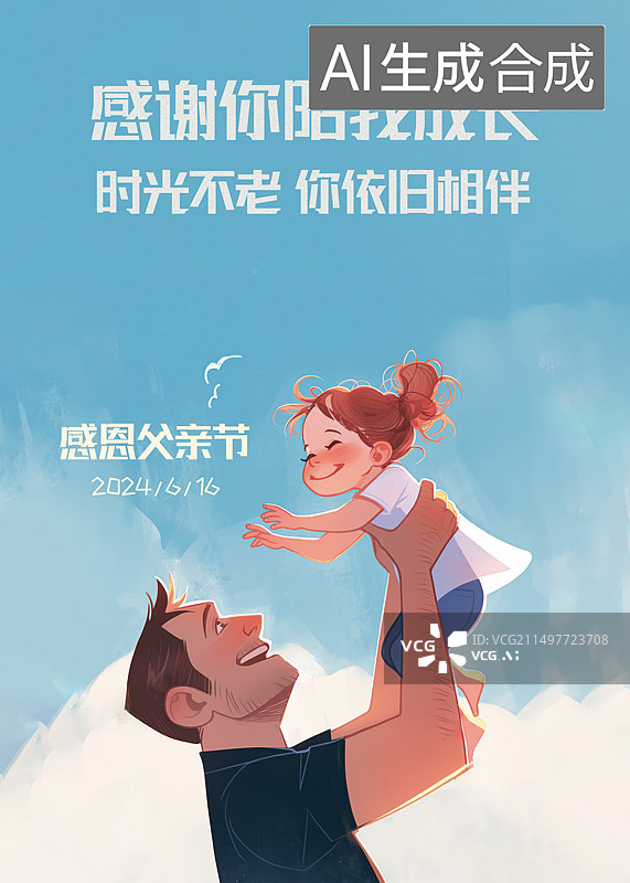 【AI数字艺术】一个父亲把小女孩聚在空中父亲节主题图片素材
