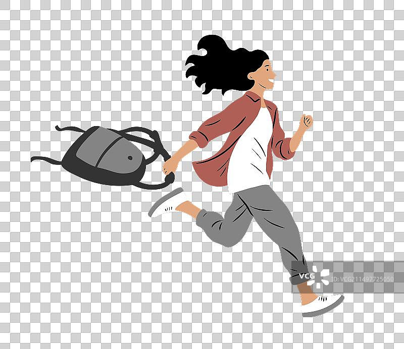 快乐的少女背着背包，喜悦地奔跑图片素材