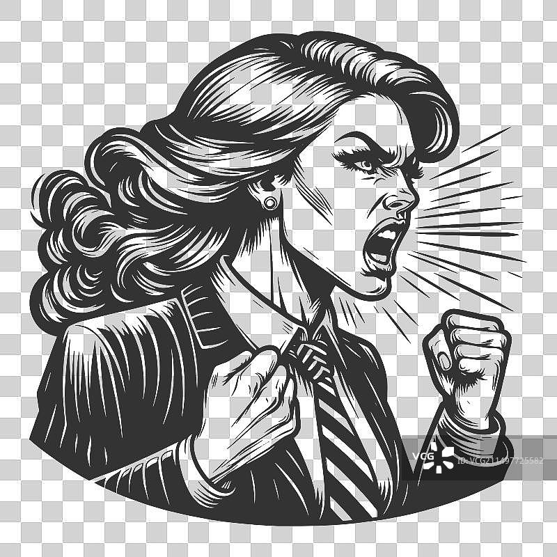 愤怒的女人喊叫雕刻图片素材