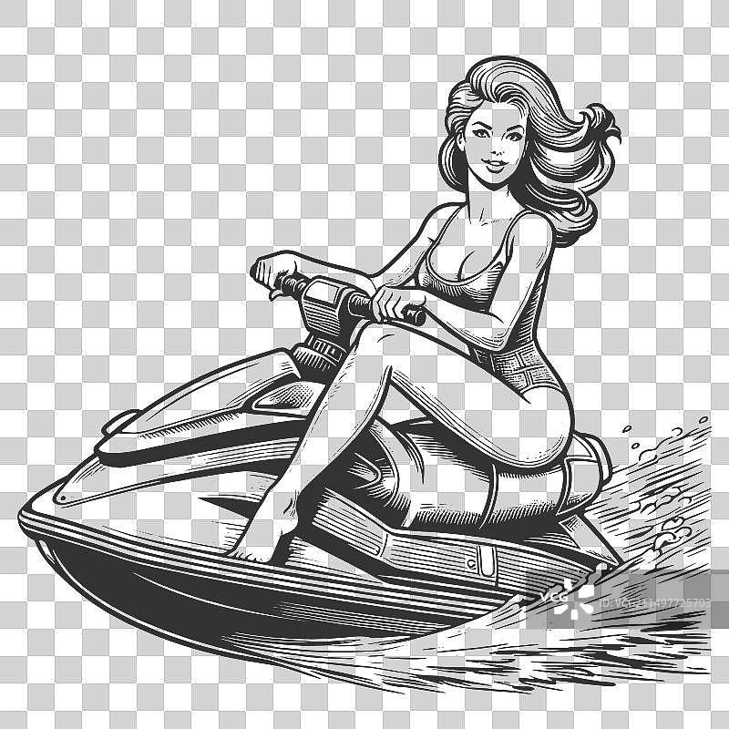 骑水上摩托艇的女人雕刻图片素材