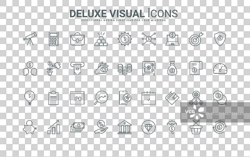 经济收入和储蓄线性图标集图片素材