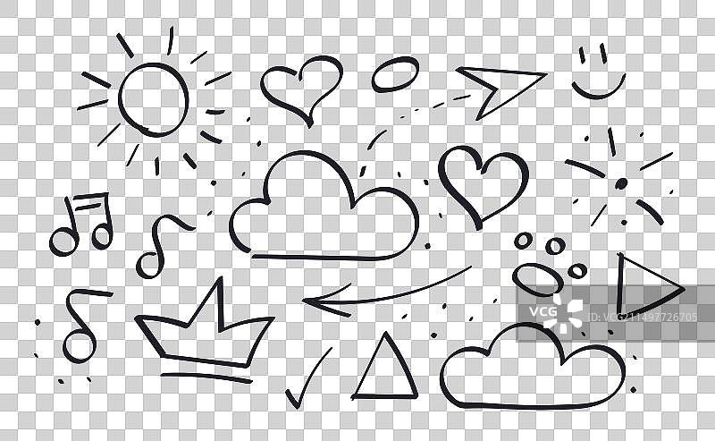 涂鸦太阳云朵心形符号图片素材