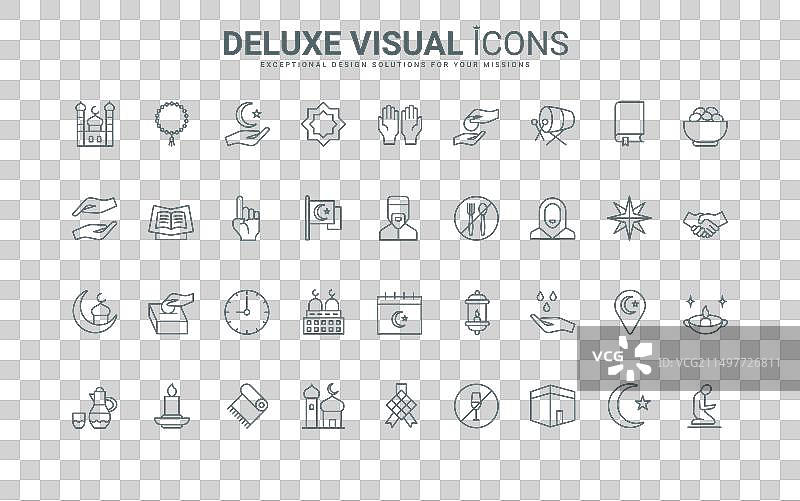 伊斯兰教线性图标集：穆斯林祈祷图片素材