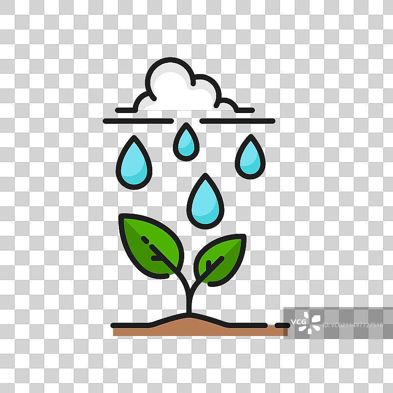 雨水浇灌植物发芽线条图标图片素材
