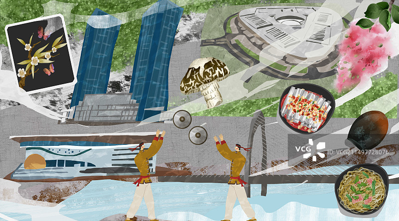 驻马店市建筑人文美食插画图片素材