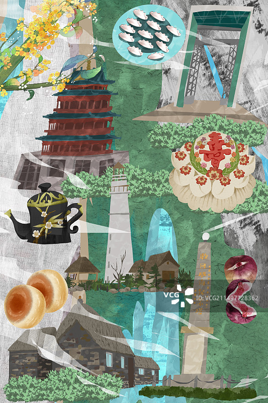 威海市建筑人文美食插画图片素材