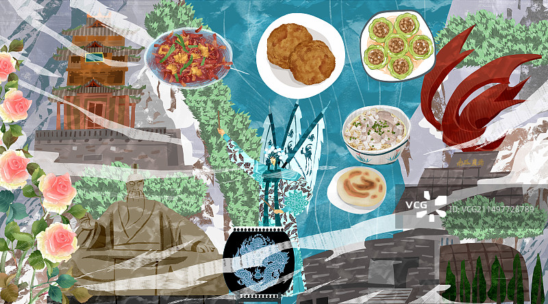 运城市建筑人文美食插画图片素材