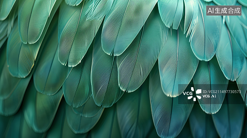 【AI数字艺术】绿色羽毛特写图片素材