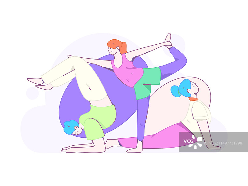 练习瑜伽身心健康扁平矢量人物概念运营手绘插画图片素材