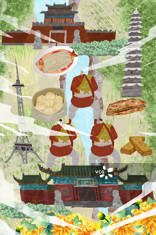 开封市建筑人文美食插画图片素材