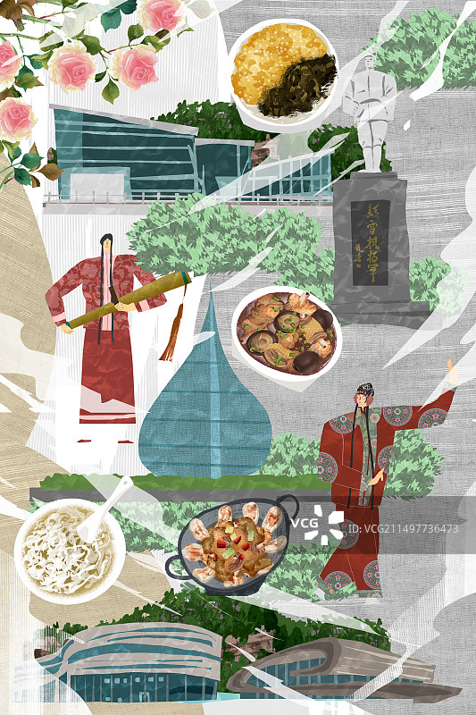 宿州市建筑人文美食插画图片素材