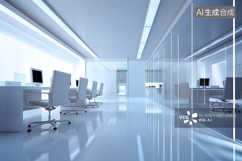 【AI数字艺术】未来科技感办公室图片素材