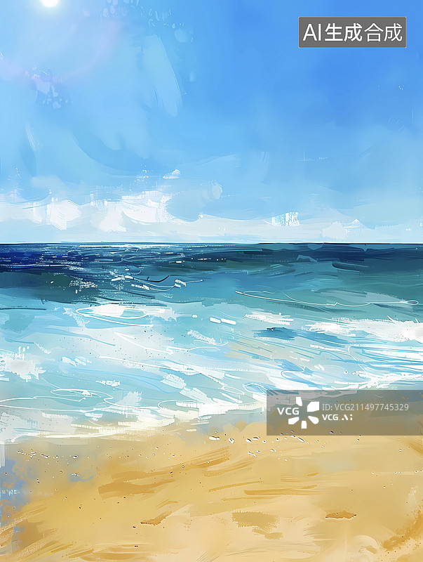 【AI数字艺术】油画海洋沙滩背景图片素材