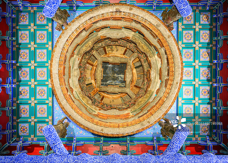明代隆福寺万善正觉殿明间藻井，北京先农坛北京古代建筑博物馆藏图片素材