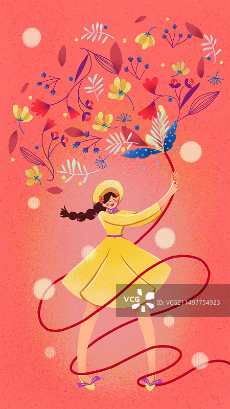 花卉元素女孩插画图片素材