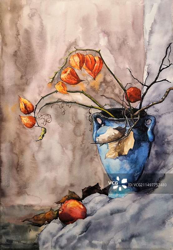 水彩静物-“姑娘果”图片素材